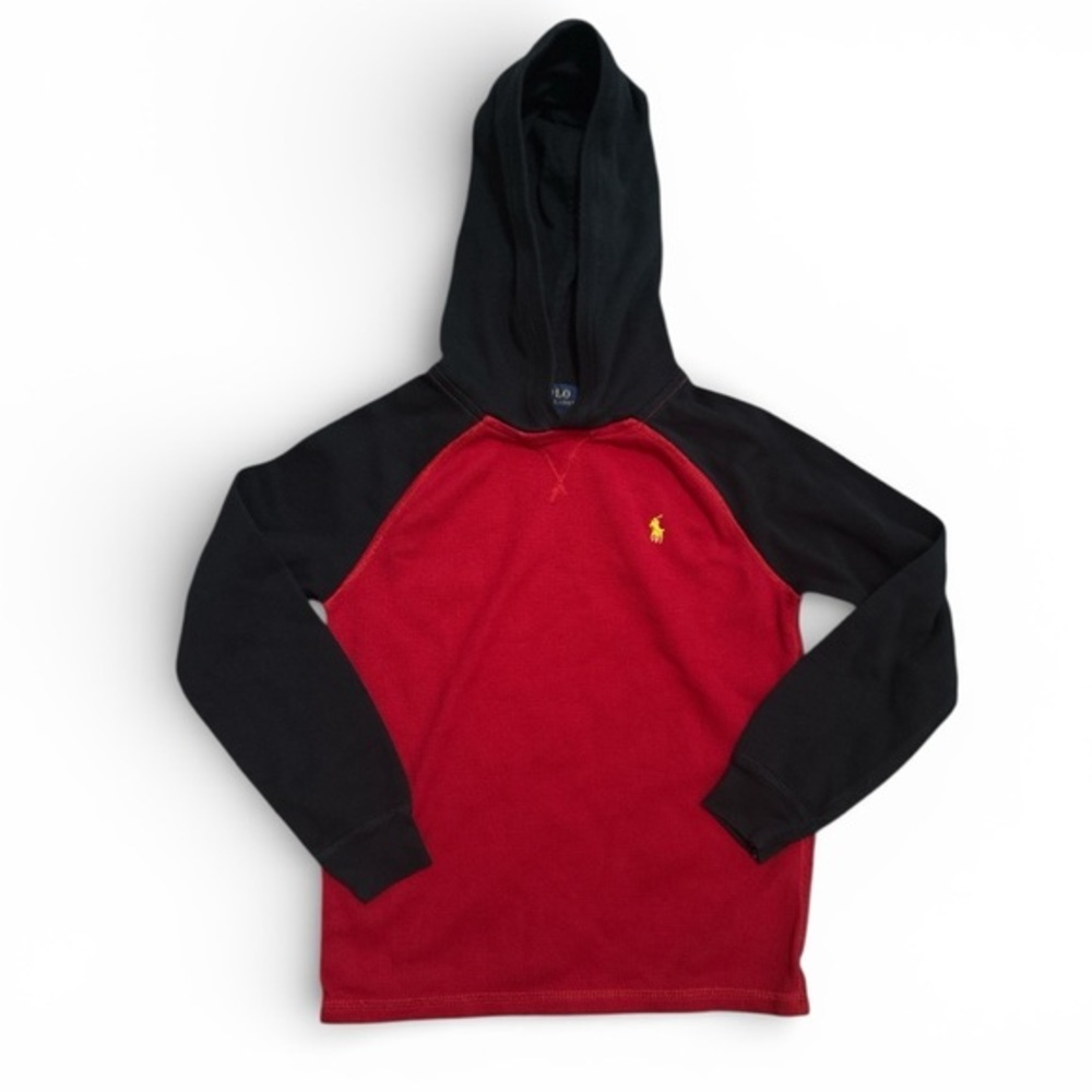 Polo by Ralph Lauren Red and Black Waffle knit Boys Size 7 Long Sleeve Hoodie